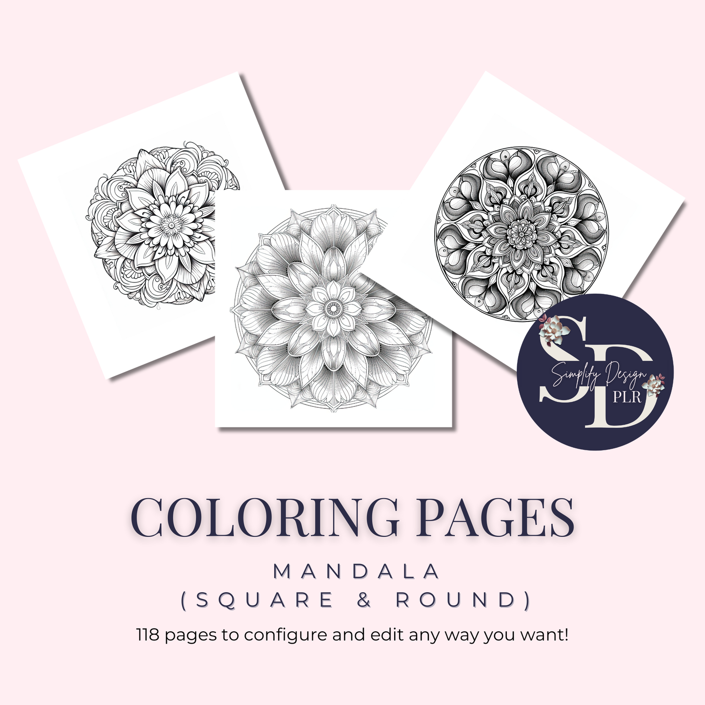 Coloring Pages: Mandala Grayscale (Square & Round) | 118 PNGs