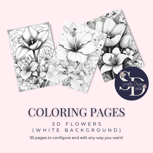 Coloring Pages: 3D Flowers on White Coloring Pages | 95 PNGS