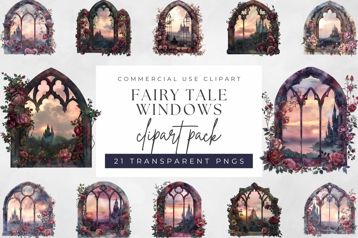 Fairy Tale Windows Watercolor Clipart | 21 PNGs