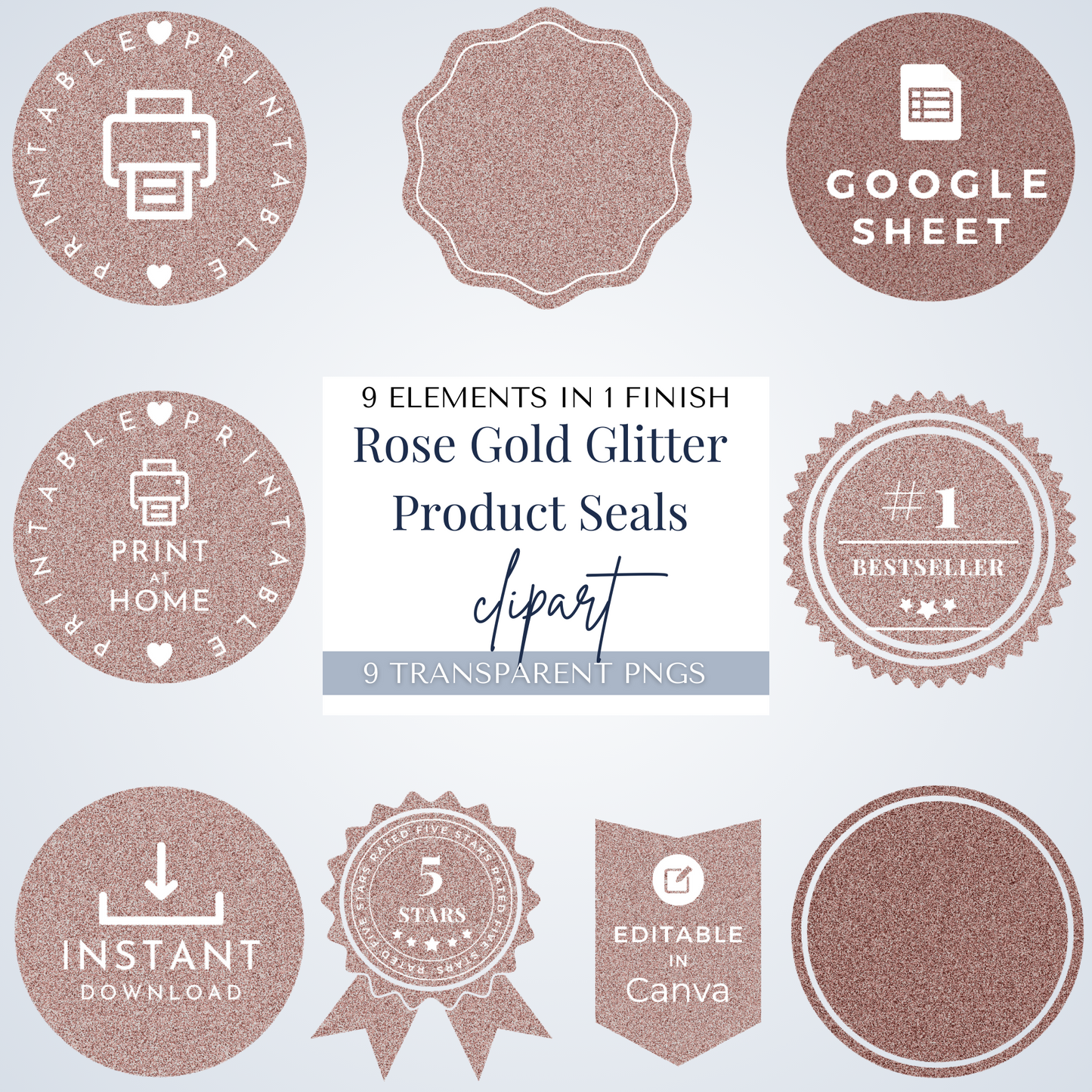 Product Seals Bundle | 54 PNGs | 9 elements in 6 finishes