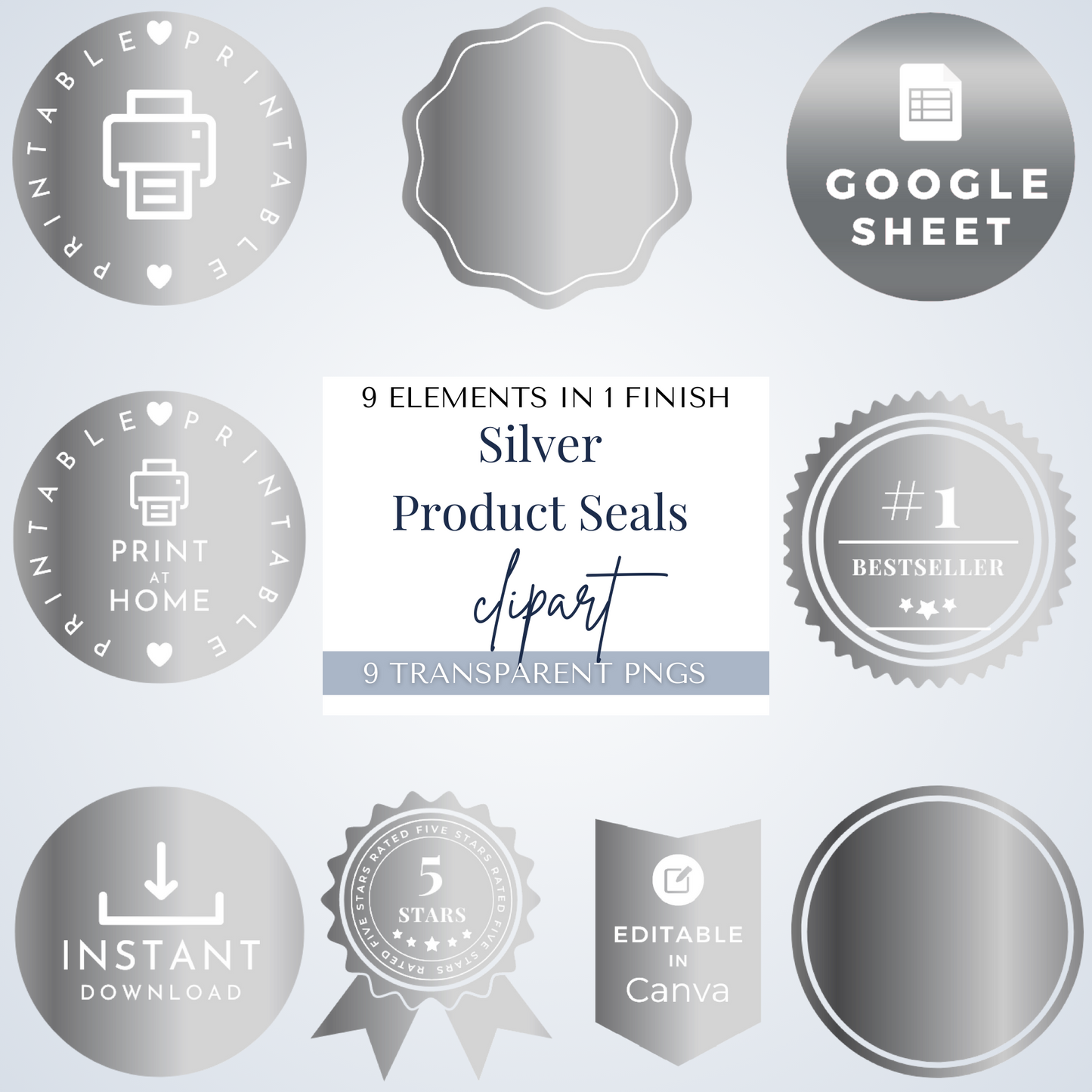 Product Seals Bundle | 54 PNGs | 9 elements in 6 finishes