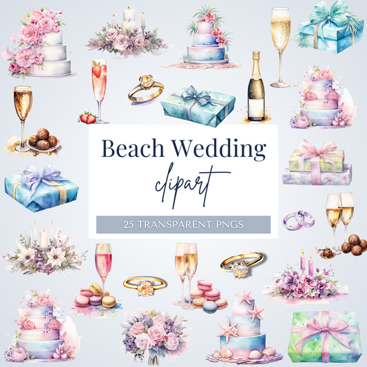 Beach Wedding Watercolors | 25 PNGs