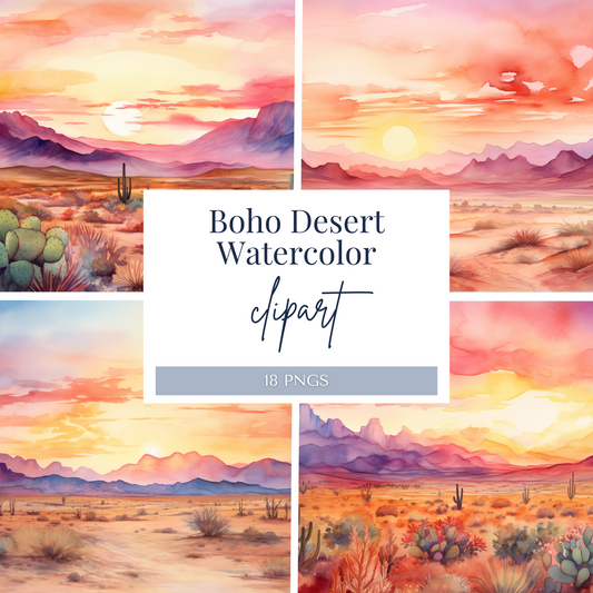 Boho Desert Sunset Watercolor | 18 PNGs